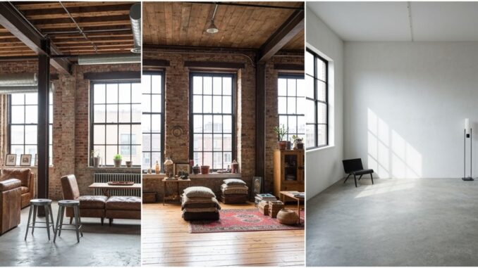 industriell-städtische minimalistische Innenräume